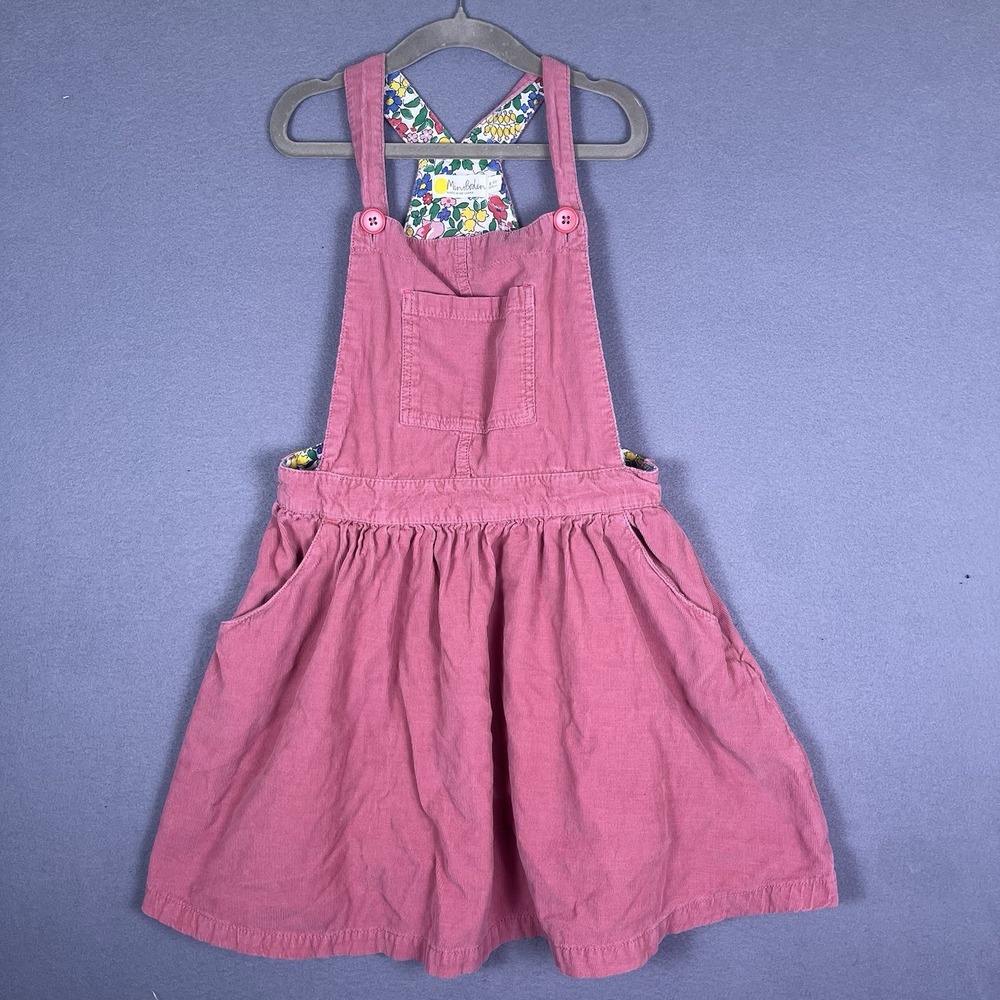Mini Boden Pink Corduroy Skirt Overalls Jumper Girls Size 8-9Y Pockets Buttons
